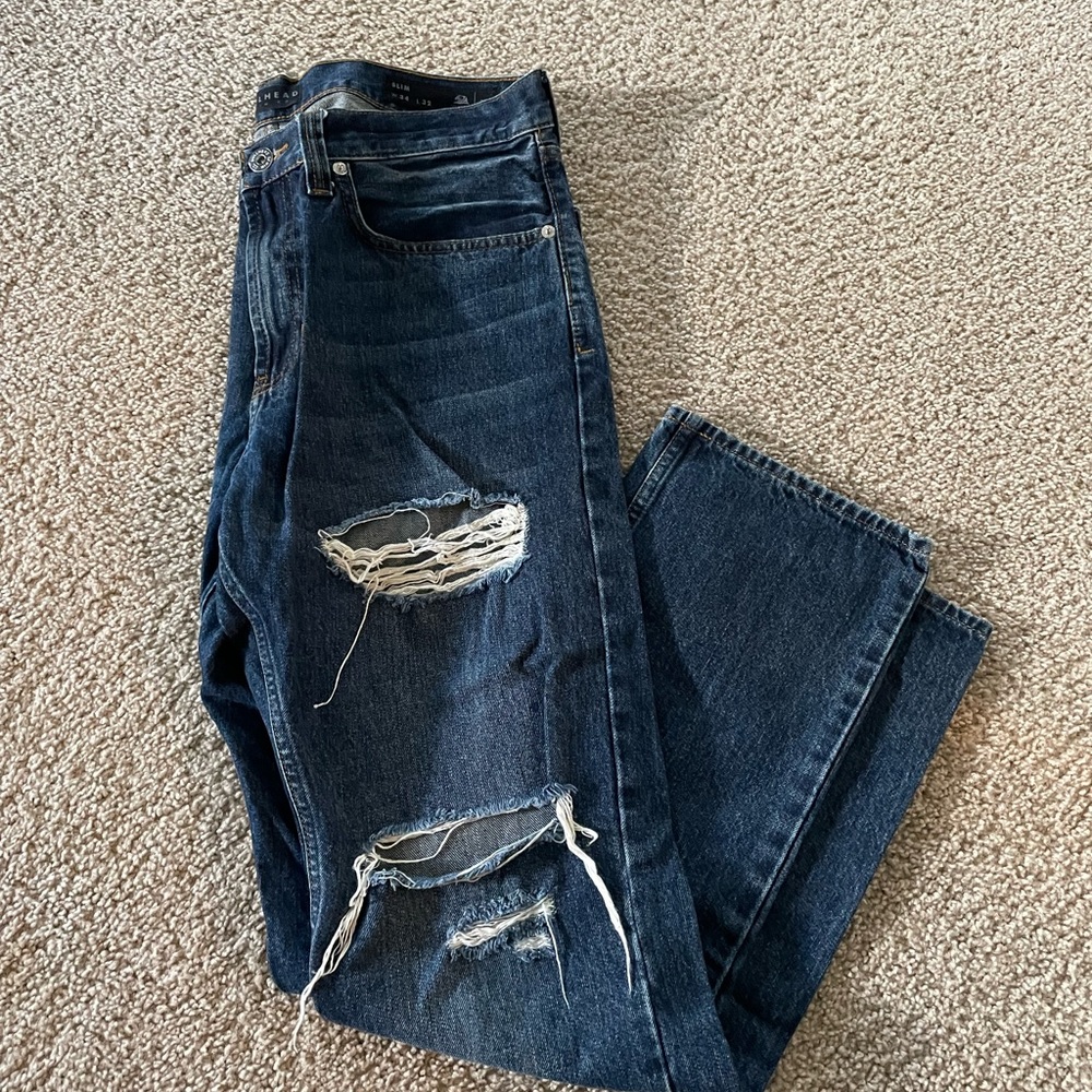 Bullhead Mens Jeans Slim Dark Blue Ripped Denim 34/32